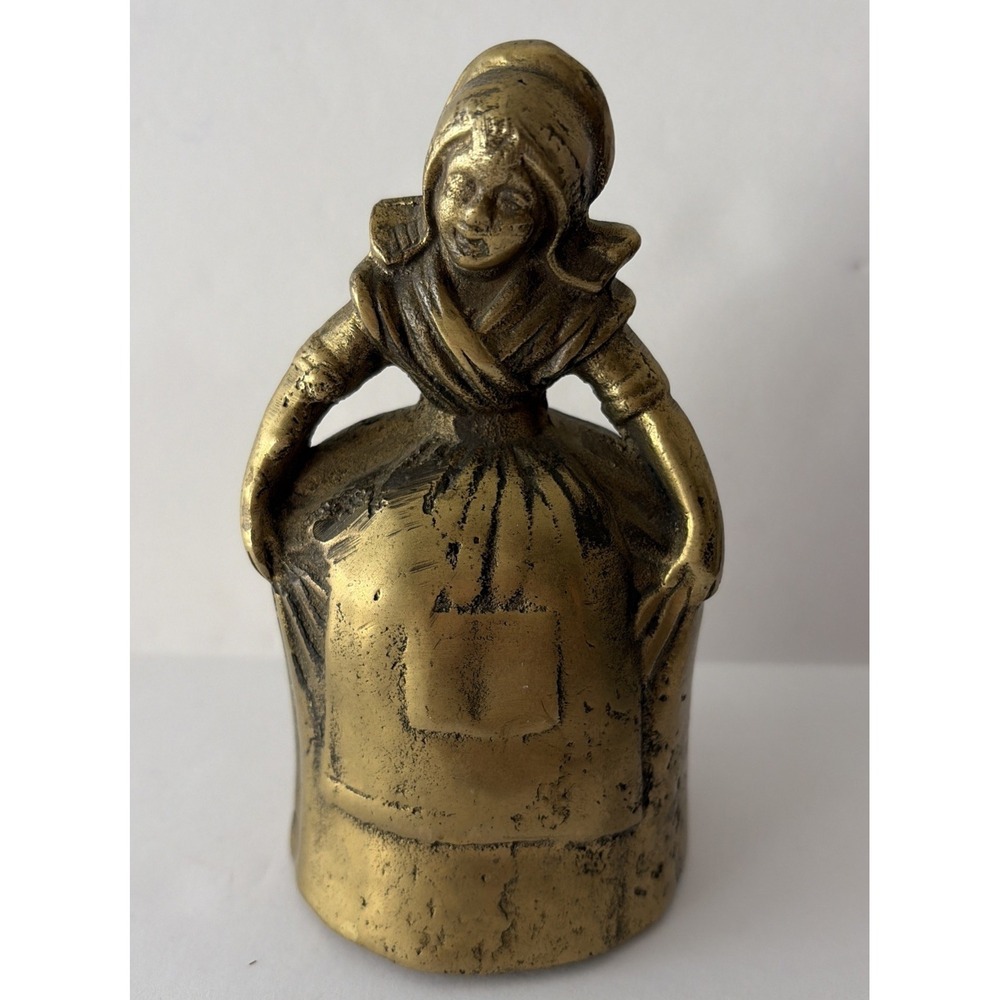 Antique 5" Solid Brass Lady Bell with Feet Clappers Milk Maiden